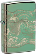 Zippo Lighter, Dragon and Tiger, Engraved 360 - High Polish Green 80877